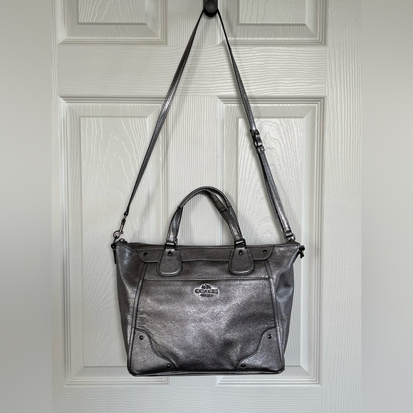 Coach Mickie Satchel Bag Caviar Grain Leather Metallic Pewter F34143 - Picture 1 of 16